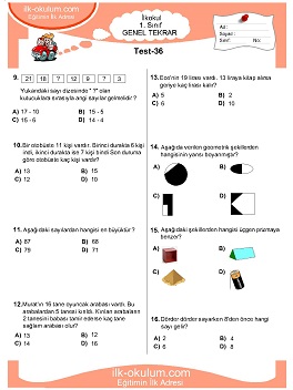 ilkokul 1. Sınıf Genel Tekrar Testleri 